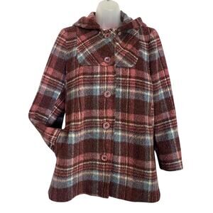 1960s Vintage Smart Modes of California Plaid Wool Hooded Peacoat